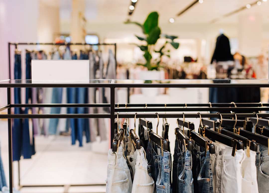 clothes shop, jeans displayed at a store
