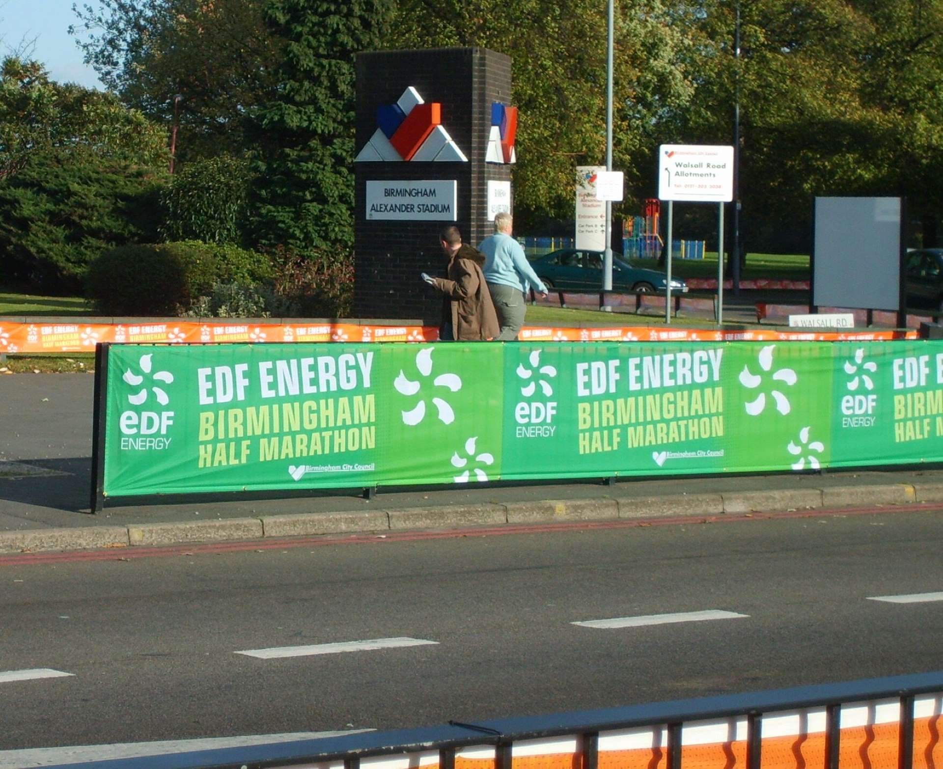 crowd control barriers, Our team of experts designed these fencing covers for a recent marathon.