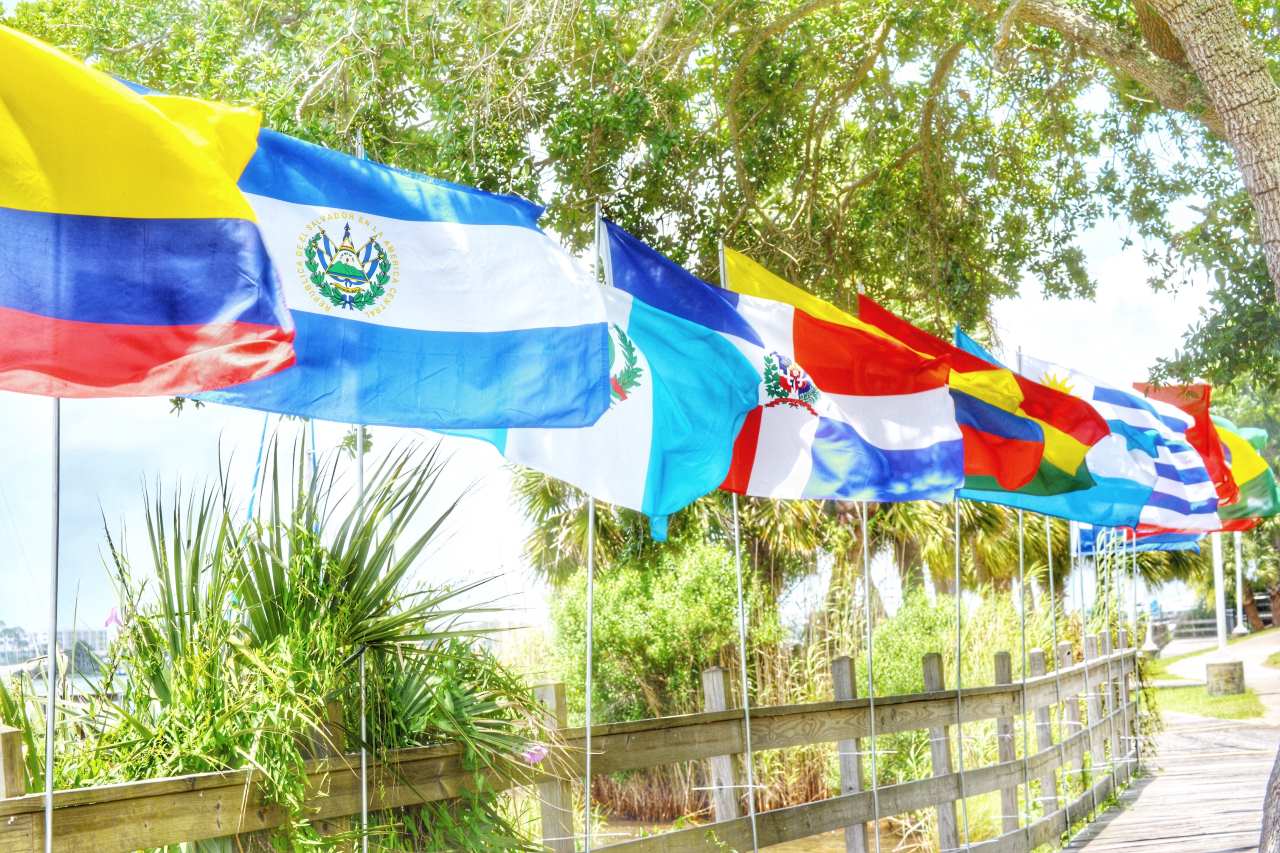 custom flags and banners, a number of colourful flags installed along a route