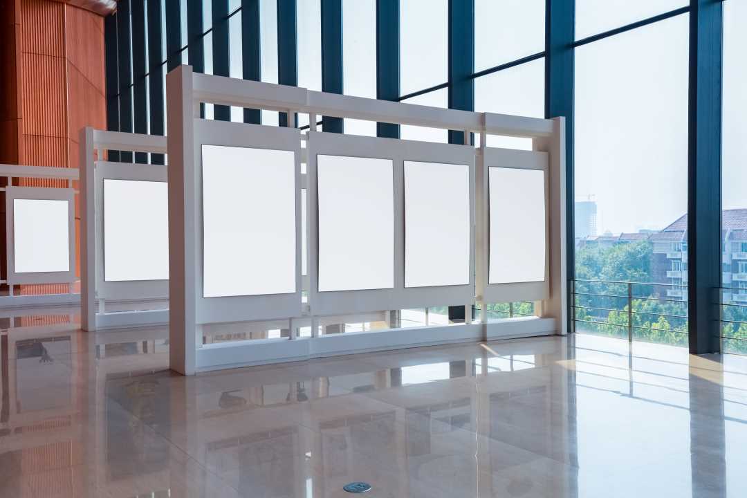 banner display stands in an event