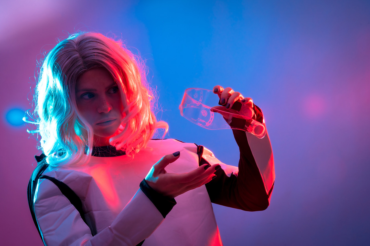  star wars fan using AR glasses at a retail store event