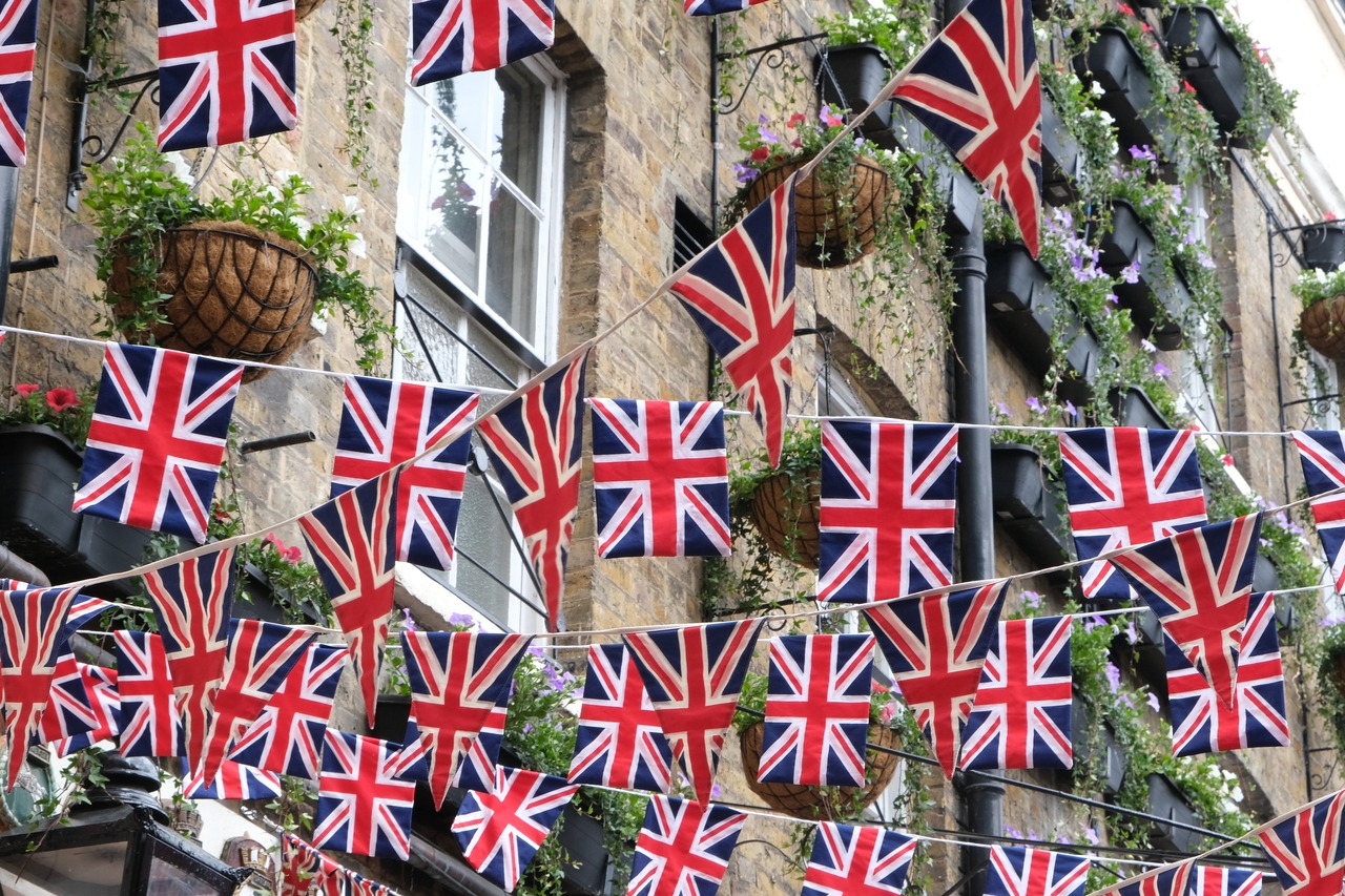 Union jack bunting flags for a Trooping the Colours ceremony