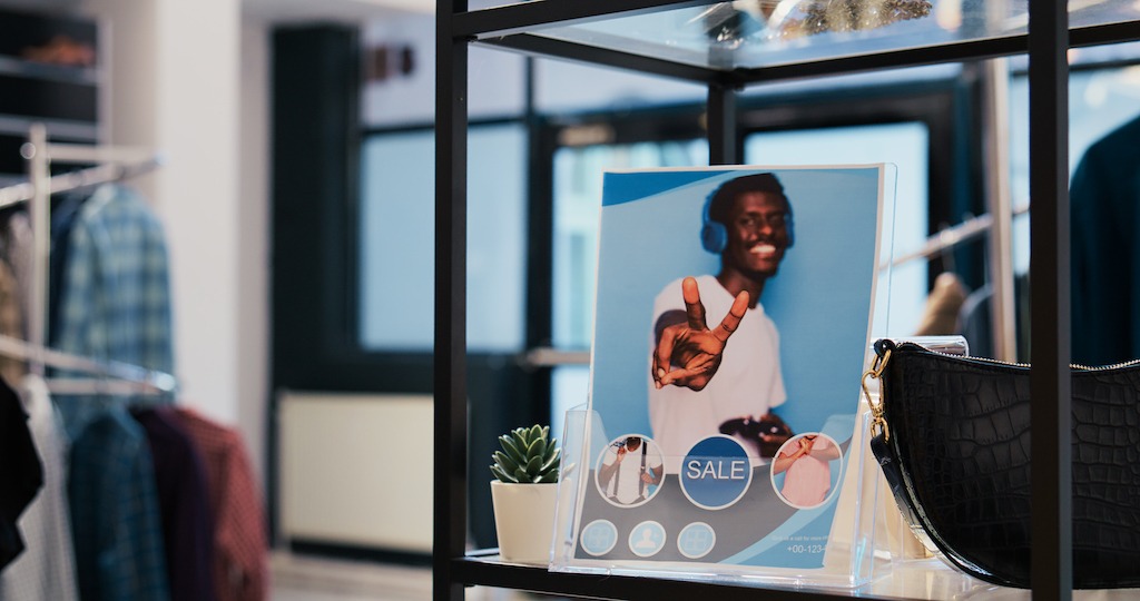 Assessing business advertising potential, small sale flyer in store.