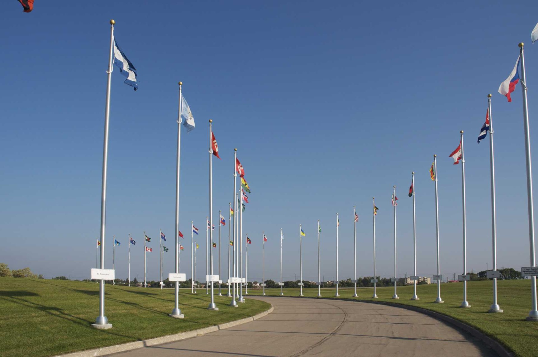 flag safety, Tall flags of different nations in a row