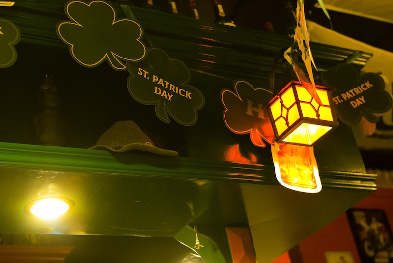 How to promote special offers, St. Patrick's Day decor inside shop.