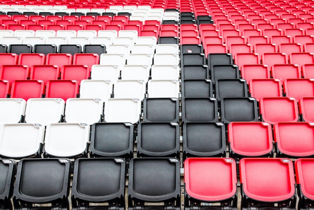 Branding in Sporting Arenas, red, black and white stadium seats.