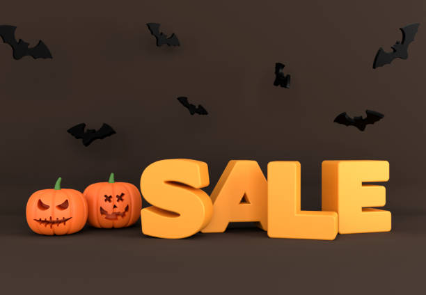 Halloween marketing, bats, pumpkins, and a sale sign.