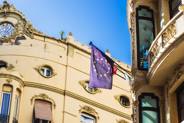 Types of Flagpoles, angled flags with European flags