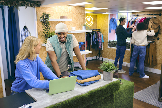 How to promote special offers, shop salespeople talking.